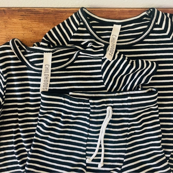 3 Piece Bundle - Black and Beige Cream Striped Childhoods Tops & Shorts - Picture 3 of 10